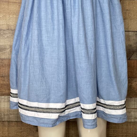 Tommy Hilfiger Crochet Chambray Dress Sleeveless Open Back Blue Ivory SZ Medium - Picture 4 of 12